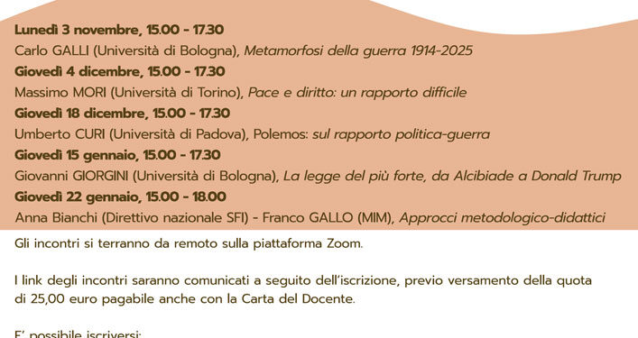 «Forme della guerra e della pace»: la filosofia torna protagonista nei seminari della SFI