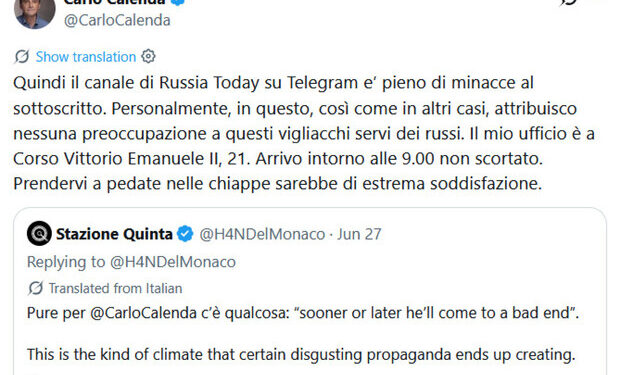 Russia Today minaccia Calenda, ‘pronto a prenderli a pedate’