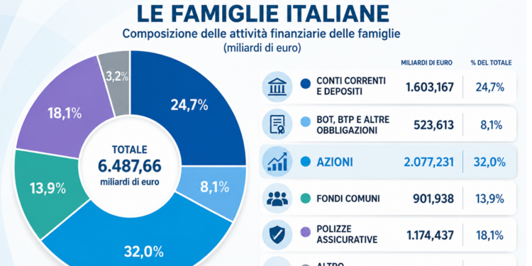 La ricchezza delle famiglie segna +1.600 miliardi in 6 anni, ma meno peso alla liquidità