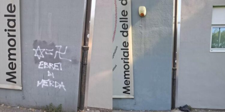 Scritte contro gli ebrei al Memoriale di Firenze sulla Deportazione