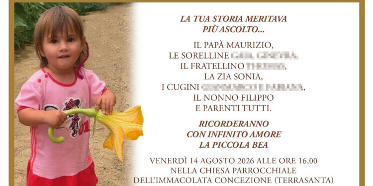 Bimba morta a Bordighera, sindaco proclama lutto cittadino per le esequie