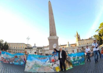 Roma, 40 anni fa la maxi-tela di Riccardi che trasformò l’obelisco di Piazza del Popolo in un’opera d’arte