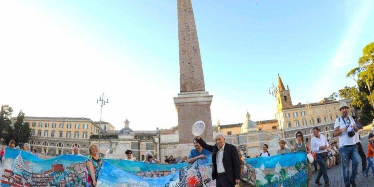 Roma, 40 anni fa la maxi-tela di Riccardi che trasformò l’obelisco di Piazza del Popolo in un’opera d’arte