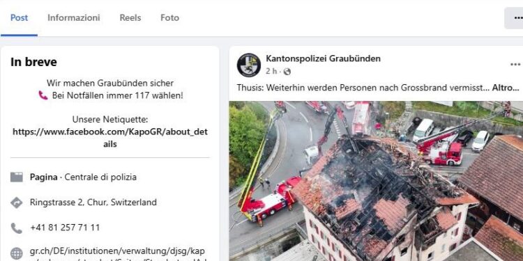Svizzera, incendio in un condominio a Thusis: due morti e diversi dispersi